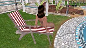 an animated 3d cartoon porn video - cute girl masturbating with bottle near pool?