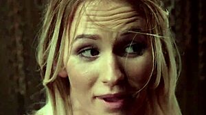 Blonde slave clamped tight and forced to ride sybian hard