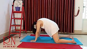 Regina Noir Practices Nude Yoga in Gym