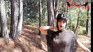 Gothic elf plays with dildo in mysterious forest setting