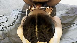 Horny thai girl with glasses gets creampied!