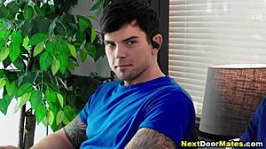 Gay pornstar gives blowjob and barebacks straight guy with rimjob and anal