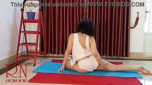 Regina Noir Practices Nude Yoga in Gym