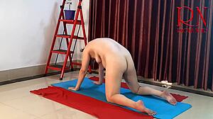 Regina Noir Practices Nude Yoga in Gym