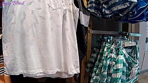 Petite Teen Bent Over In Changing Room Blows Consultant And Swallows Cum