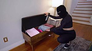 she breaks into a house and the owner surprises her masturbating