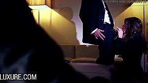 manon martin hot brunette starts with anal plug and blowjob in lingerie, turns to threesome with assfucking