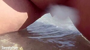 shaved wife pees openly on public beach, so daring