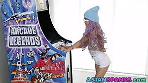 Asian gamer teen takes hard pounding from monster cock at Asianspanks.com.