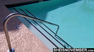 im out at the pool on my day off then get undressed watch my freaky ass get naked hot ebony msnovember pulls down panties and jiggles bubble butt cheeks on sheisnovember