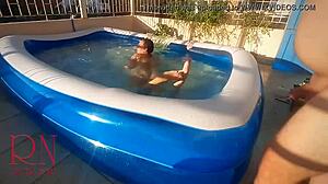 I’m loving Regina Noir’s close-up POV footjob by the pool.