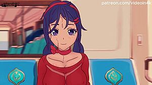 Mita gets pounded hard in subway hentai parody gameplay