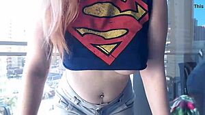 hot gamer girl flashes tits on balcony.