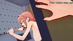 Hentai yıldızı anime sahnesinde yoğun doggy pozisyonunda eğilmiş