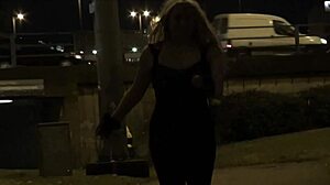 i'm a blonde british babe flashing tits downtown at night
