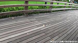 She flashes her shaved tits and masturbates dirty in the bedroom, knowing it's worth calling her boyfriend for intense action.