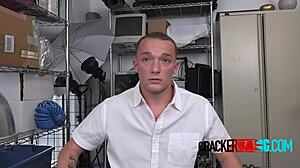 Bareback interracial gay rough sex with horny agent intensely