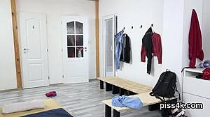 Sultry lesbo chicks drenched in piss while bursting wet with toys