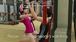 Emotional sexercise with horny girlfriend in public gym workout