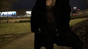 i'm a blonde british babe flashing tits downtown at night