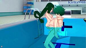rumi usagiyama, mirko, tsuyu asui, and izuku midoriya having intense sex