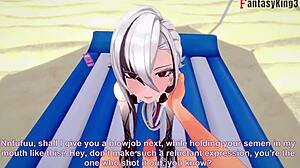 I watch Arlecchino fuck hard in bikini on beach.