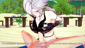 I watch Arlecchino fuck hard in bikini on beach.