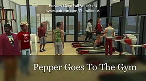 Emotional sexercise with horny girlfriend in public gym workout