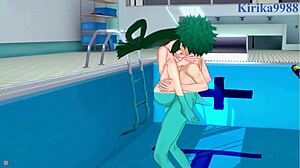 rumi usagiyama, mirko, tsuyu asui, and izuku midoriya having intense sex