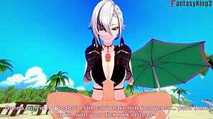 I watch Arlecchino fuck hard in bikini on beach.