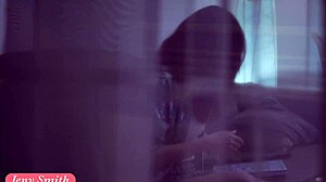 spying on jeny smith taking nude selfies through the window