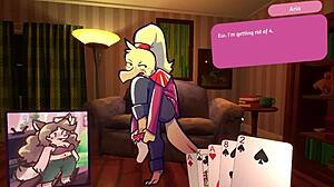 Two Chicks Playing Poker In Furry Strip Poker Game With Clothes Ripped