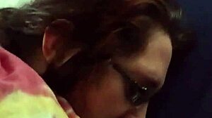 Husband intensely fingers tight pussy and ass of nerdy brunette wife