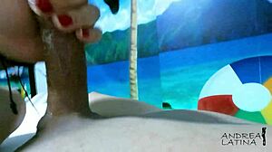 Chubby latina gives horny amateur a detailed handjob as a special gift in pov.