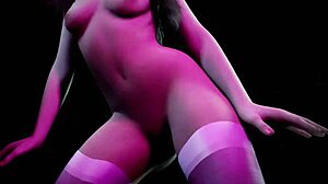 Hot Blonde Performs Striptease Dance with Music in 3D.