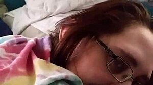 Husband intensely fingers tight pussy and ass of nerdy brunette wife