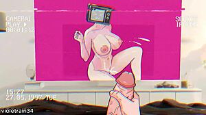 masturbation in virtual reality with tv woman