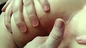 Husband intensely fingers tight pussy and ass of nerdy brunette wife