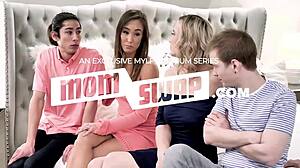 מילף מהממת מפתה את הבן החורג לזיון עמוק עם גמירה בפנים