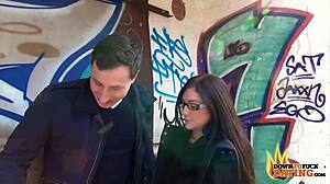 publicsexdate: nerdy slut lullu gun in interracial outdoors threesome