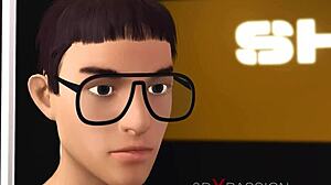 3d dickgirl android teases sexy blonde in sci-fi bedroom