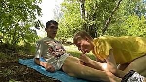 twinks matty and aiden give daring outdoor deepthroat action.