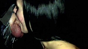 Hot Brunette in Gloryhole Interview with Blowjob