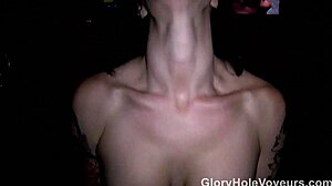 Hot Brunette in Gloryhole Interview with Blowjob