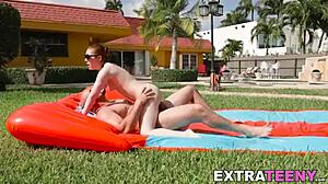 redhead teen sucks monster cock outdoor for facial