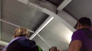 Touching The Chubby Girl's Brown Nylon Jacket Candidly On The Street