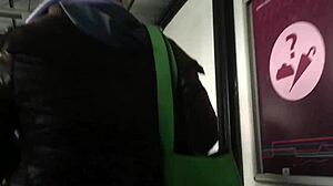 Touching The Chubby Girl's Brown Nylon Jacket Candidly On The Street