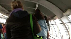 Touching The Chubby Girl's Brown Nylon Jacket Candidly On The Street