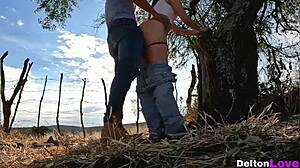 Big Tits Babe Loves Outdoor Cowgirl Riding Creampie