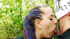 milf blows big cock outdoors